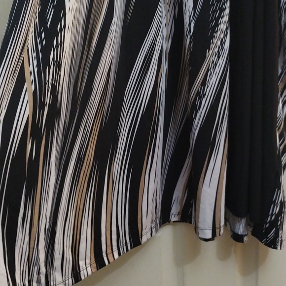 Avenue sleeveless A-trapeeze black/white beige print poly-blend dress size 30/32 - Picture 2 of 8